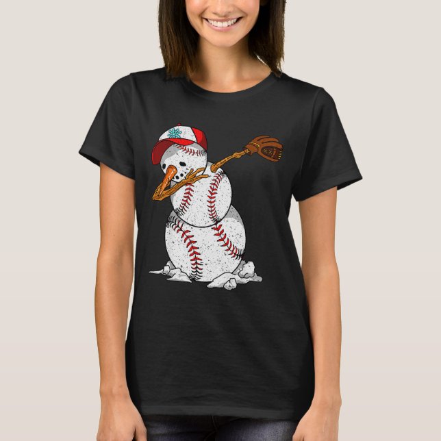 Camiseta Dabbing Baseball Snowman Snow Christmas Xmas Holid (Frente)