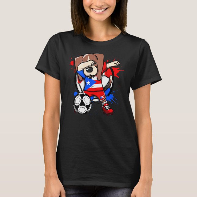 Camiseta Dabbing Beagle Dog Puerto Rico Soccer Fans Jersey (Frente)