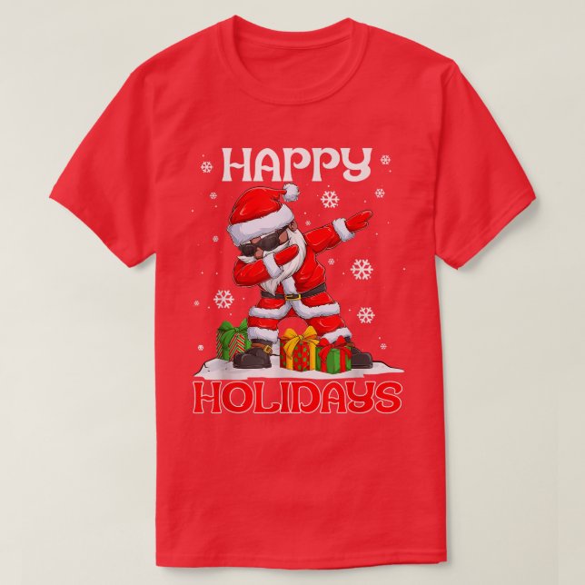 Camiseta Dabbing Black Happy Holidays African American Sant (Frente do Design)