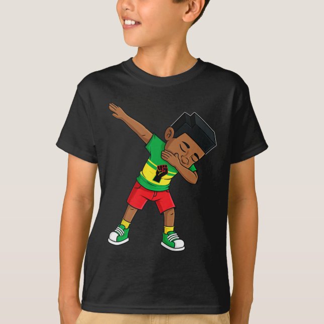 Camiseta Dabbing Black King Junetets Brown Skin Boys Kids (Frente)