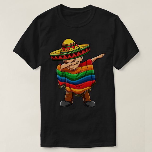 Camiseta Dabbing Boy Mexican Poncho Cinco de Mayo Sombrero  (Frente do Design)