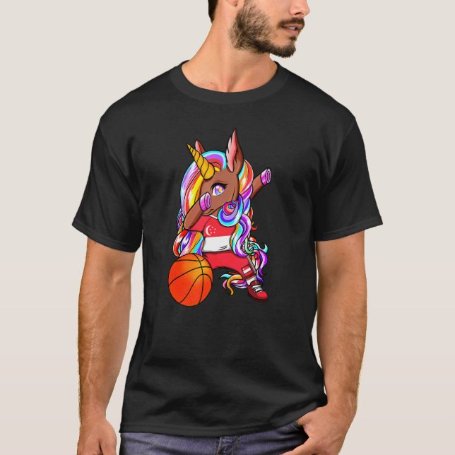 Camiseta Dabbing Brown Skin Unicorn Cingapura Basquete Fa (Frente)
