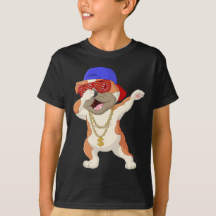 Camiseta Dabbing Bulldog Vestindo sombras E Luzes De Boné D