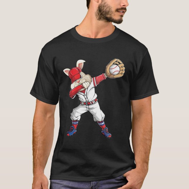 Camiseta Dabbing Bunny Holding Baseball Ball Catcher Easter (Frente)