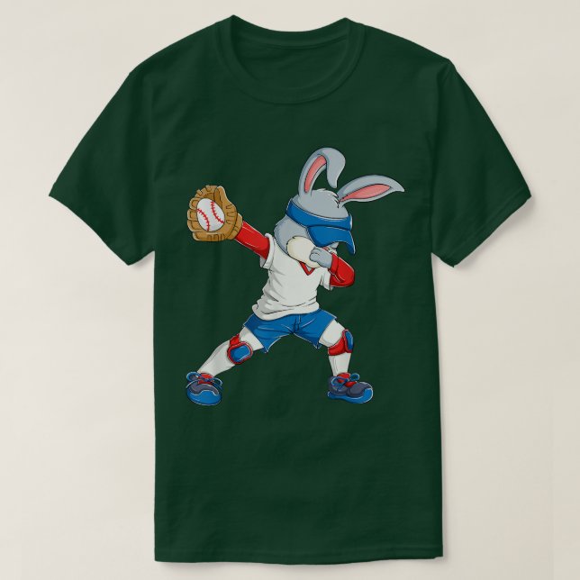 Camiseta Dabbing Bunny Páscoa Day Baseball Catcher Happy Ea (Frente do Design)
