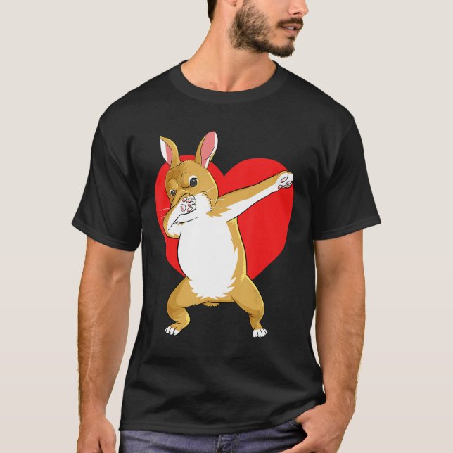 Camiseta Dabbing Bunny Rabbit Dia de os namorados Love Hear (Frente)