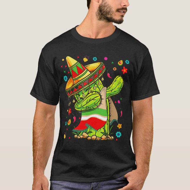 Camiseta Dabbing Cactus Cinco De Mayo Costume Gift Men Mulh (Frente)