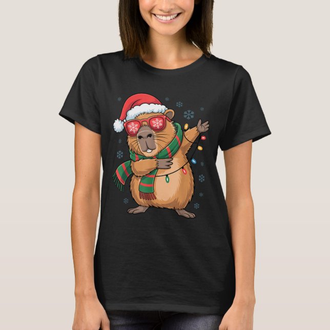 Camiseta Dabbing Capybara Christmas Santa Hat Funny Holiday (Frente)