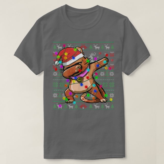 Camiseta Dabbing Cat Fairy Lights Ugly Christmas Sweater Co (Frente do Design)
