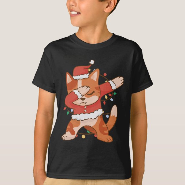 Camiseta Dabbing Cat Santa Hat - Feliz Natal (Frente)