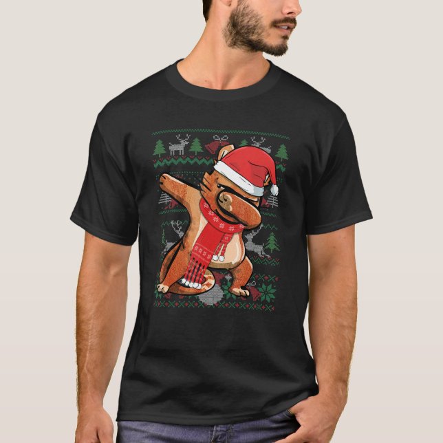 Camiseta Dabbing Cat Ugly Christmas Sweater Foco Cos (Frente)