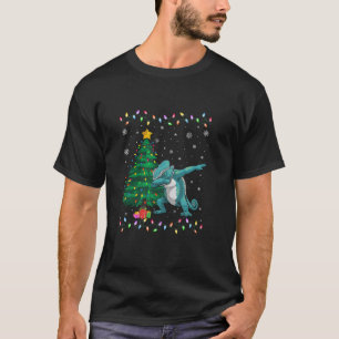 Camiseta Dabbing Chameleon Xmas Tree Luzes Feias de Natal