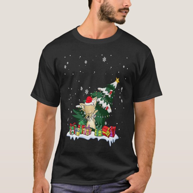 Camiseta Dabbing Chihuahua Long Hair Christmas Tree Santa B (Frente)