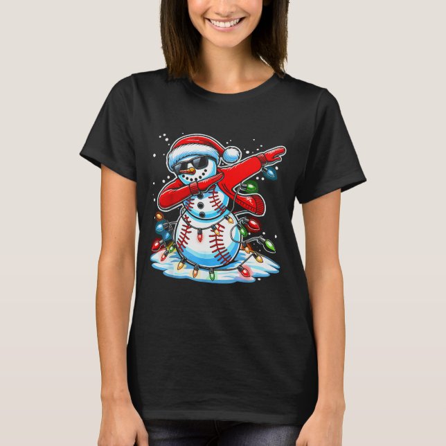 Camiseta Dabbing Christmas Baseball Snowman Boys Baseball W (Frente)