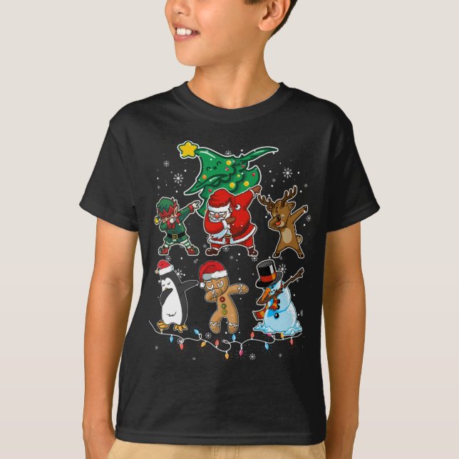 Camiseta Dabbing Christmas Papais noeis Elf Reindeer and Fr (Frente)