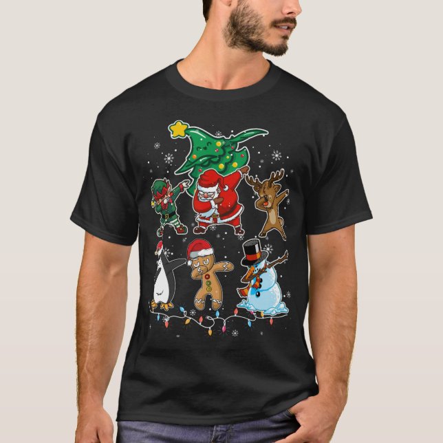 Camiseta Dabbing Christmas Papais noeis Elf Reindeer and Fr (Frente)