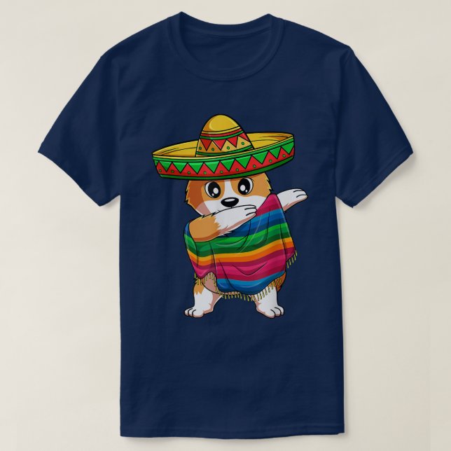 Camiseta Dabbing Corgi Dog mexicano Poncho Sombrero Cinco d (Frente do Design)