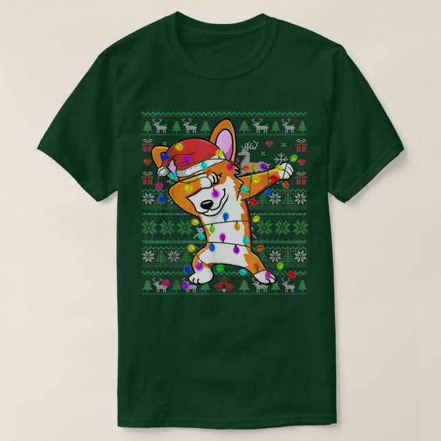 Camiseta Dabbing Corgi Fairy Luzes Feias De Natal Feias (Frente do Design)