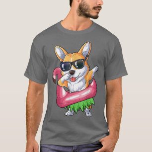 Camiseta Dabbing Corgi Flamingo Float Summer Tropical
