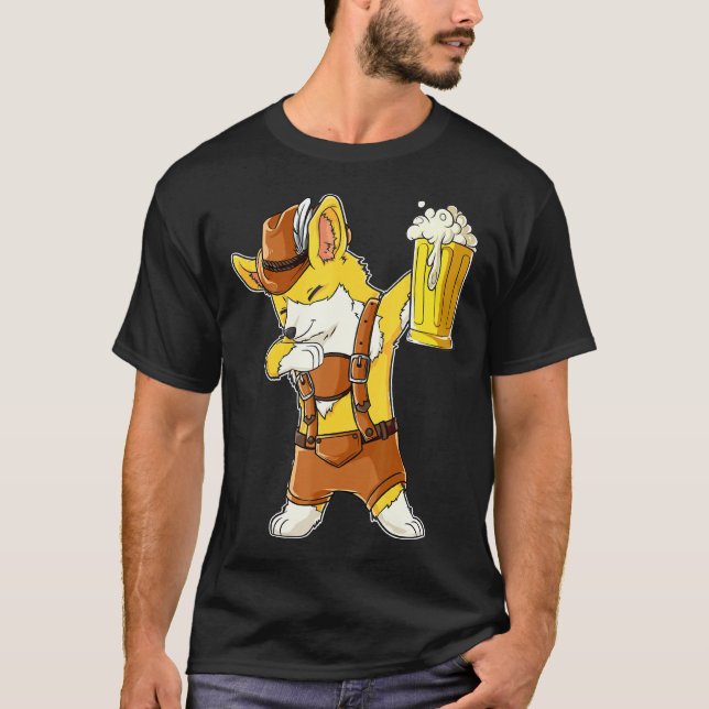 Camiseta Dabbing Corgi Oktoberfest Lederhosen Men Prost Bee (Frente)