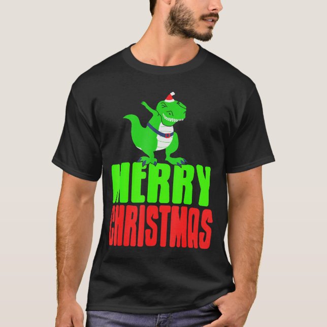 Camiseta Dabbing Dinosaur Merry Christmas Holiday Humor  (Frente)