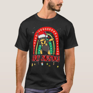 Camiseta Dabbing Doberman Dog Rainbow Feliz Natal