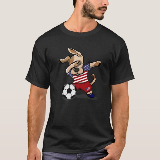 Camiseta Dabbing Dog America Soccer Fans Jersey - EUA Flag (Frente)