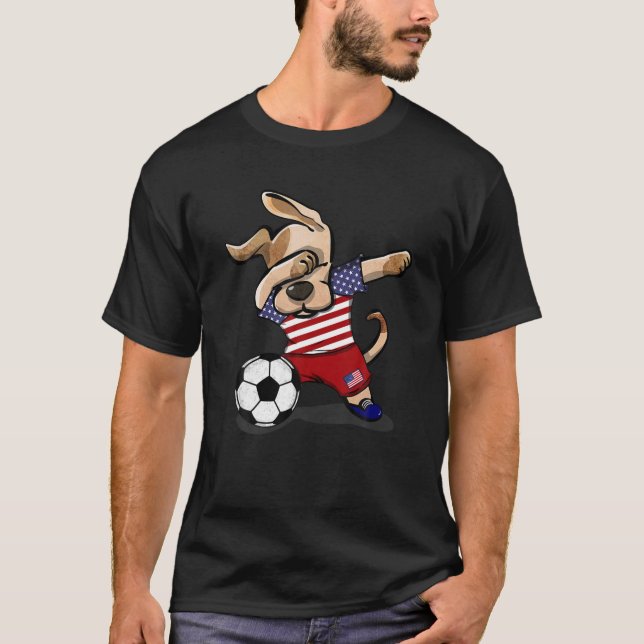Camiseta Dabbing Dog America Soccer Fans Jersey USA Flag Fo (Frente)