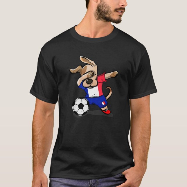 Camiseta Dabbing Dog France Fans Soccer Fans Jersey (Frente)