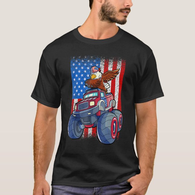 Camiseta Dabbing Eagle Monster Truck 4 De Julho Boys Ameri (Frente)