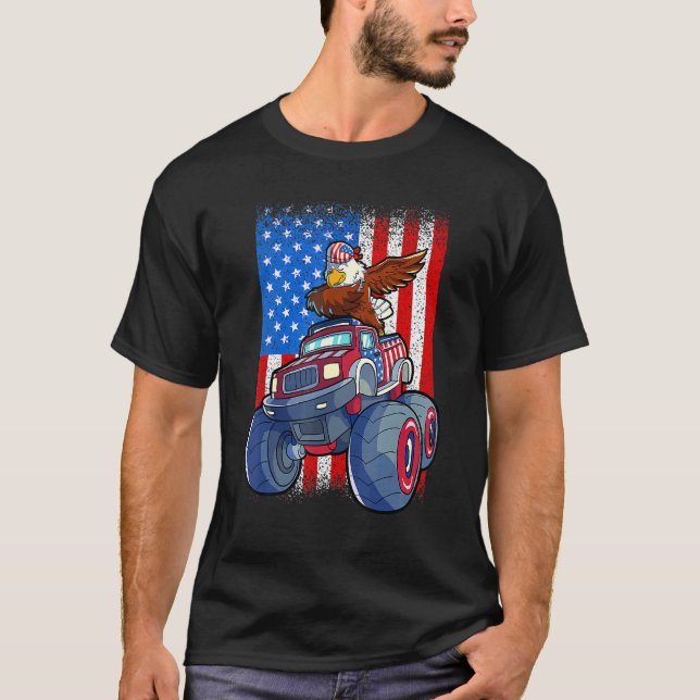 Camiseta Dabbing Eagle Monster Truck 4 De Julho Boys Ameri (Frente)