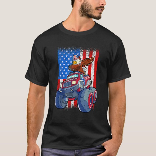 Camiseta Dabbing Eagle Monster Truck 4th Of July Boys Ameri (Frente)