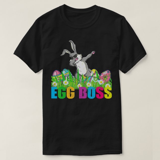 Camiseta Dabbing Egg Boss Páscoa Bunny Para Crianças Bebida (Frente do Design)