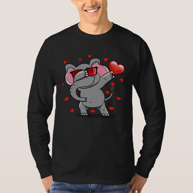 Camiseta Dabbing Elephant Sunglasses Valentine s Day Heart  (Frente)