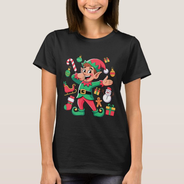 Camiseta Dabbing Elf Santa Sleigh Snowman Funny Dabbing Chr (Frente)