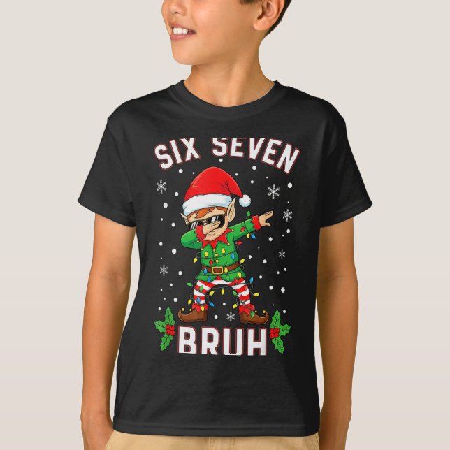 Camiseta Dabbing Elf Six Seven Bruh Christmas 67 Meme Xmas  (Frente)