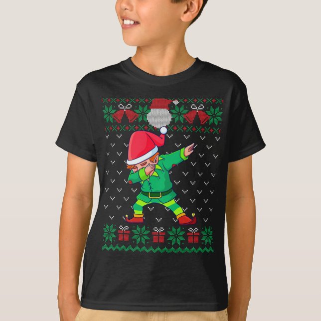 Camiseta Dabbing Elf Ugly Christmas Sweater Family (Frente)