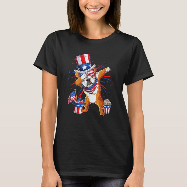 Camiseta Dabbing English Bulldog 4 De Julho Men Usa Flag (Frente)