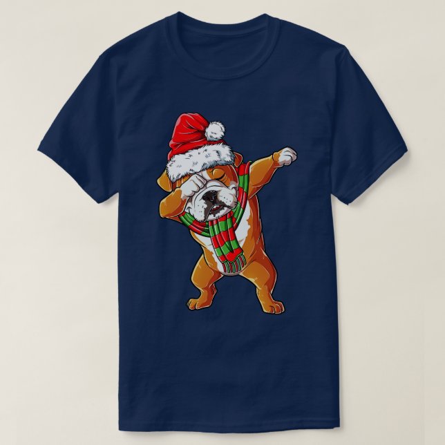 Camiseta Dabbing English Bulldog Papais noeis de Natal para (Frente do Design)