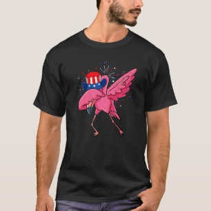 Camiseta Dabbing Flamingo & tio Sam Hat American Flag 4º
