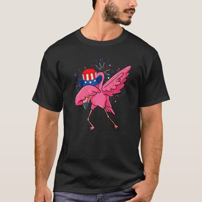 Camiseta Dabbing Flamingo & tio Sam Hat American Flag 4º (Frente)