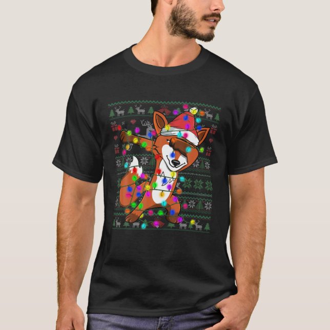 Camiseta Dabbing Fox Fairy Lights Ufly Christmas Sweater Co (Frente)