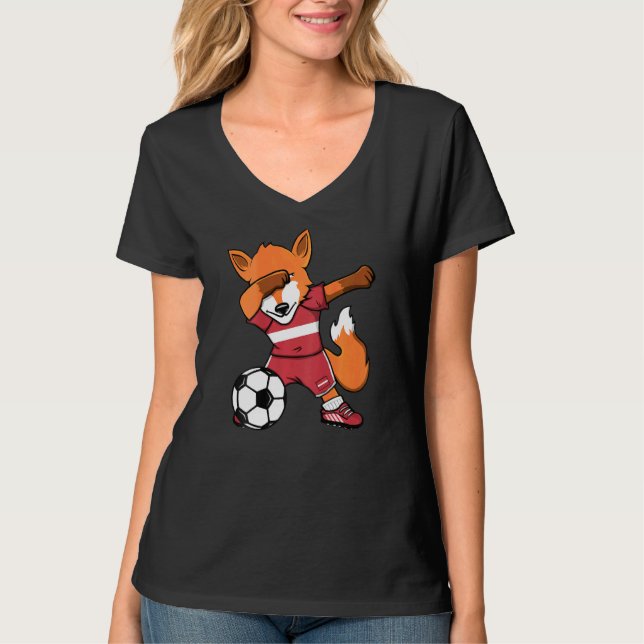 Camiseta Dabbing Fox Latvia Soccer Fans Jersey Letão Foot (Frente)