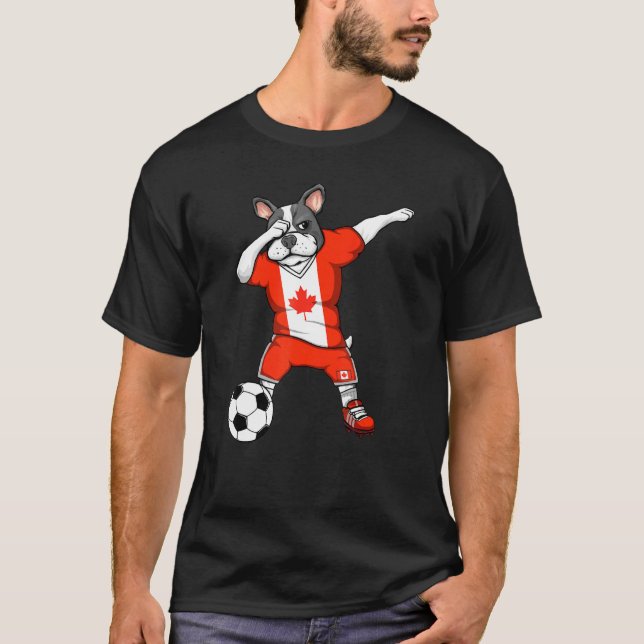 Camiseta Dabbing French Buldogue Canada Soccer Fans Jersey  (Frente)