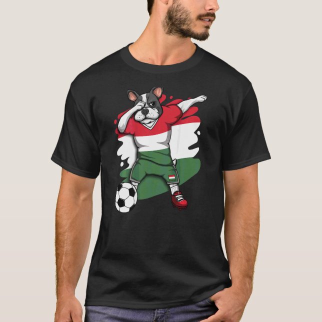 Camiseta Dabbing French Bulldog Hungary Soccer Fans Jersey (Frente)