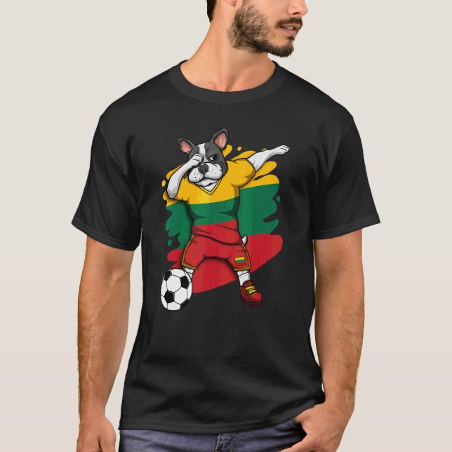Camiseta Dabbing French Bulldog Lituânia Soccer Fan Jersey (Frente)