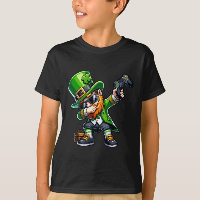 Camiseta Dabbing Gamer Leprechaun Dab Dance Pattys Rua Pa (Frente)