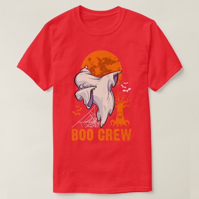 Camiseta Dabbing Ghost, Halloween, Orange Moon, Boo Crew 15 (Frente do Design)