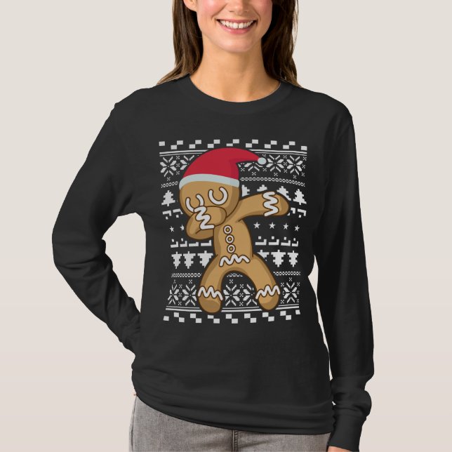 Camiseta Dabbing Gingerbird Man Ugly Christmas Sweater (Frente)
