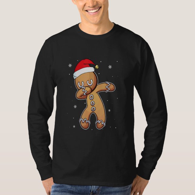 Camiseta Dabbing Gingerbread  Christmas Pajama Santa Hat Ki (Frente)